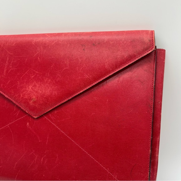 Mark Cross Red Leather Italy Legal Document Envelope  Case Clutch Gold - Picture 2 of 16